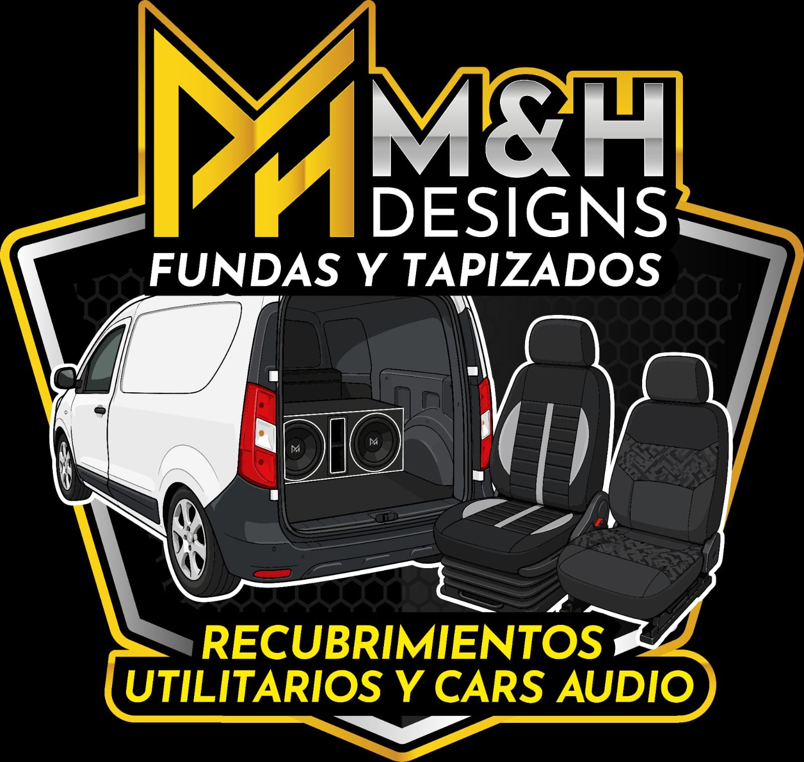 Logo de recubrimientos, utilitarios y car audio M&H Designs